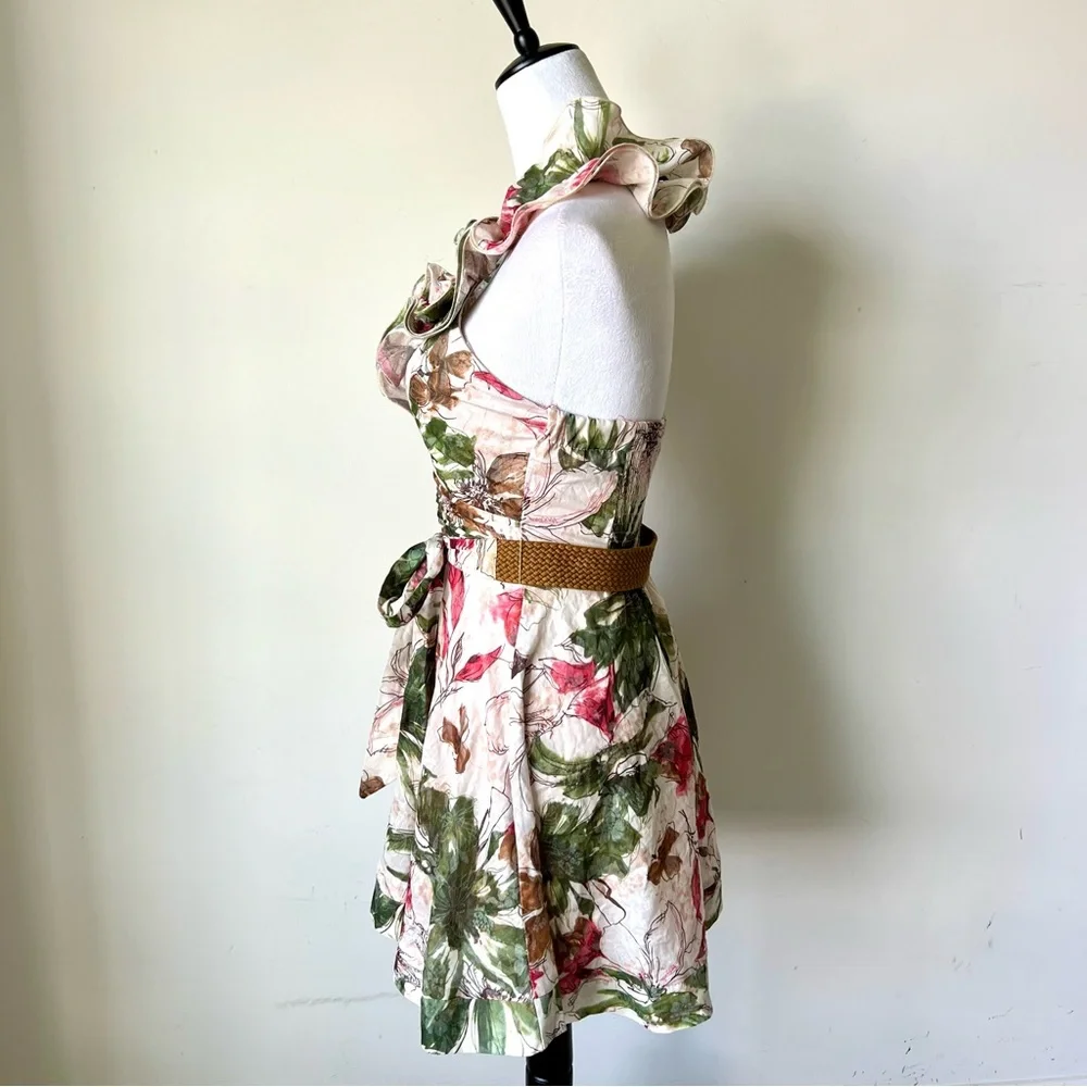 MARINEBLU Belted Floral Ruffle Halter Dress—SZ. Small - Picture 6 of 15